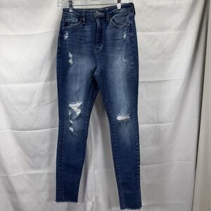 KanCan‎ Jeans Women's Sz 27 Blue Mid Rise Ankle Skinny Distressed Medium Wash